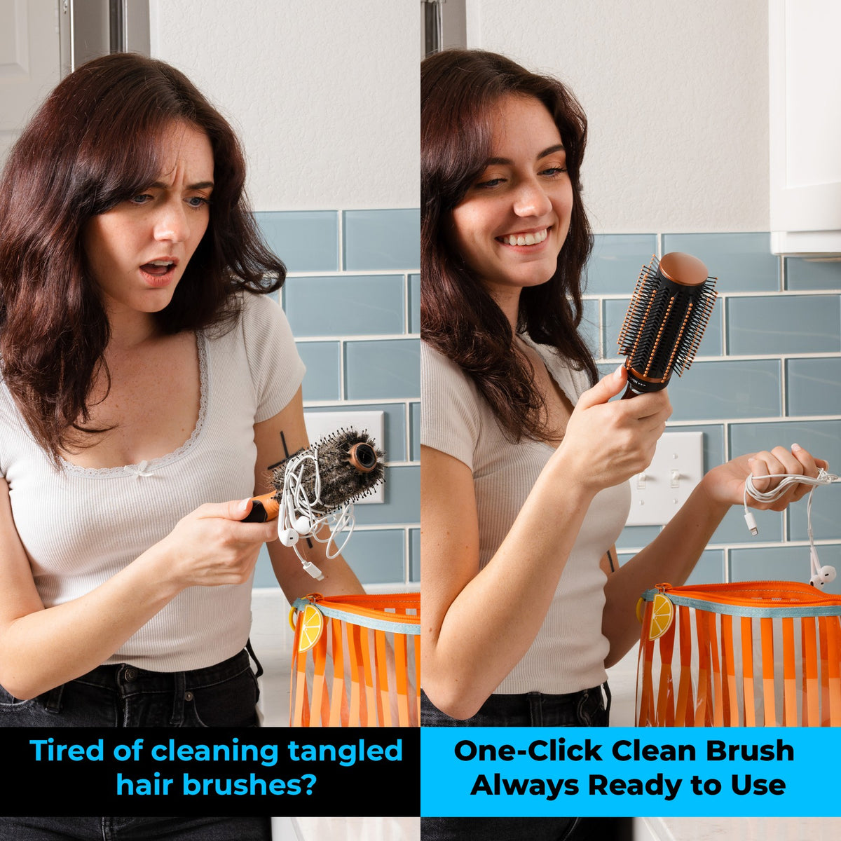 Self-Cleaning Retractable Hair Brush for Women - Brown