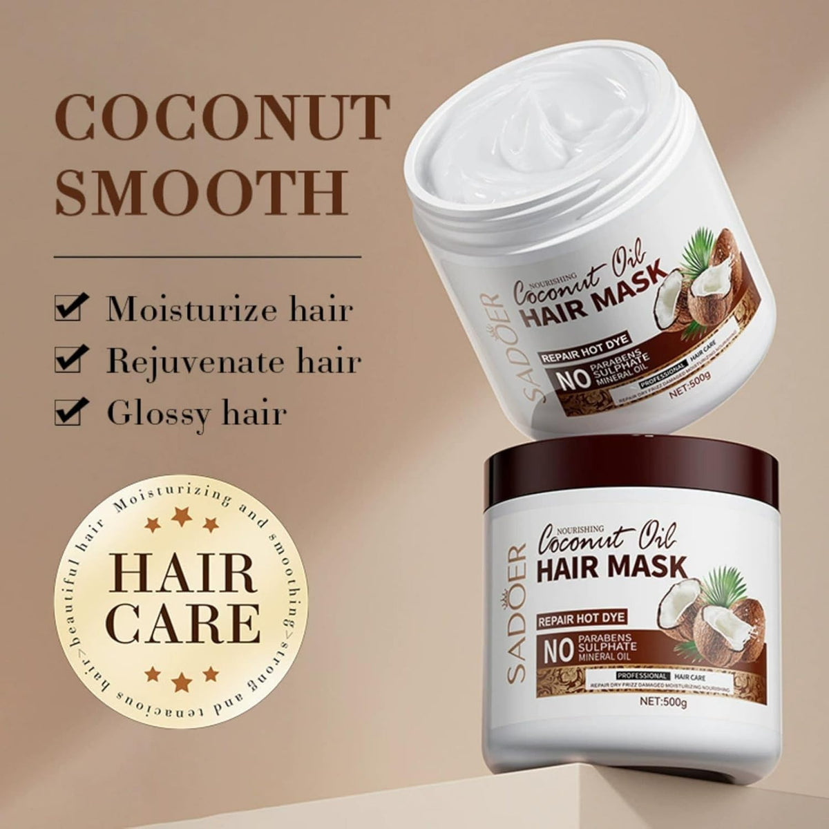 Coconut Oil Hair Mask for Nourishing & Smoothing - 2 x 500g