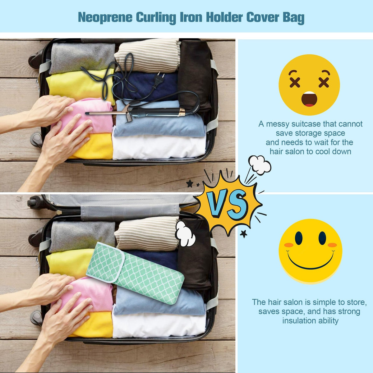 Heat Resistant Neoprene Curling Iron and Flat Iron Holder with Storage Pocket