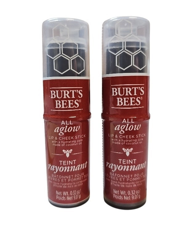 2 Pack Burt's Bees All Aglow Lip & Cheek Stick Dahlia Dew 0.32 oz Sealed