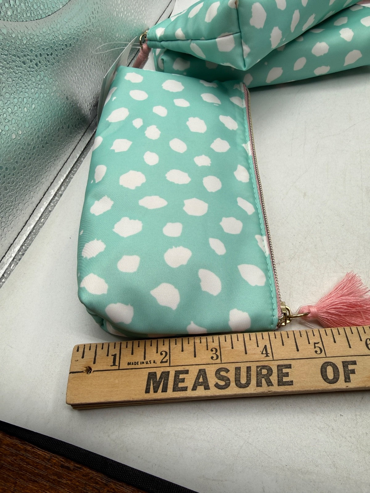 Conair Purse Kit Zippered Cosmetic Bags - Set of 3 Turquoise White Pink Dots
