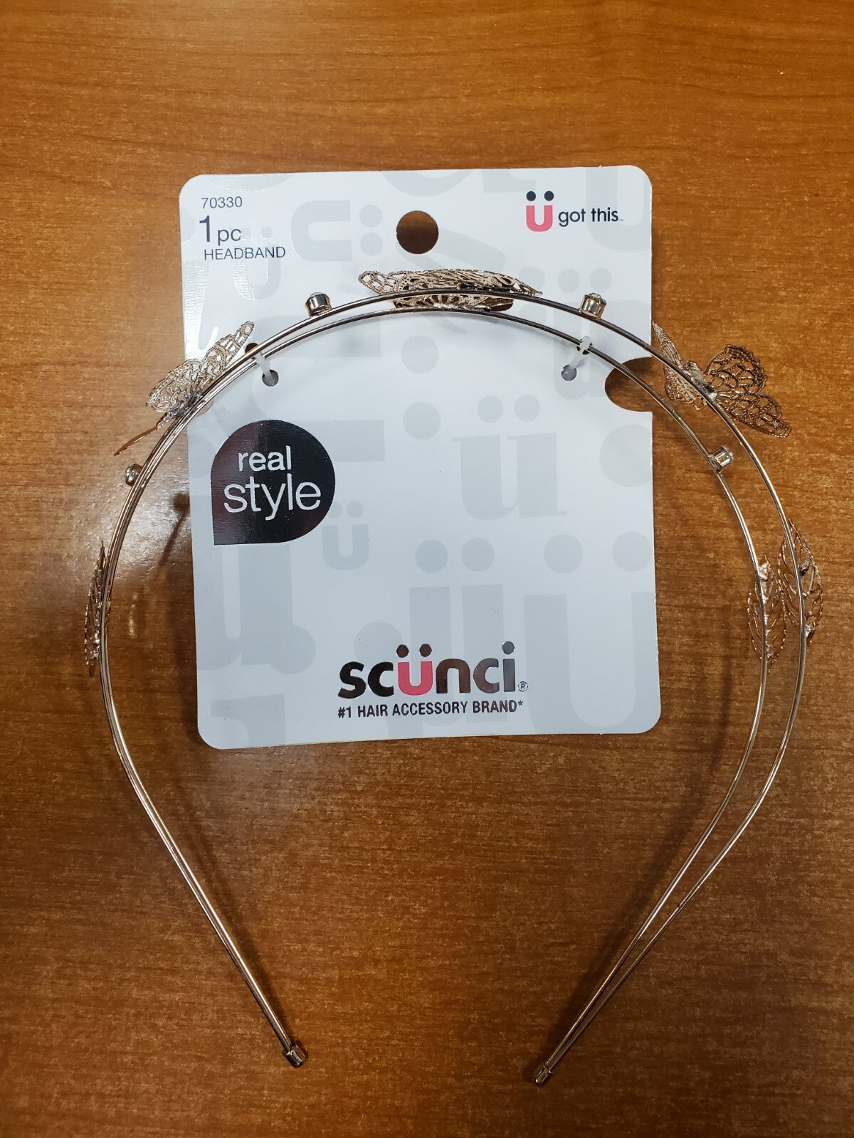 4 Pack: Scunci Gold Metal Headband Rhinestones & Butterflies (3302)