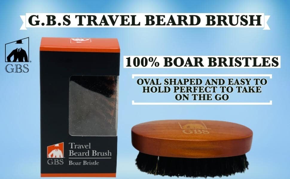 Men's Boar Bristle Beard Grooming Brush with Wooden Handle