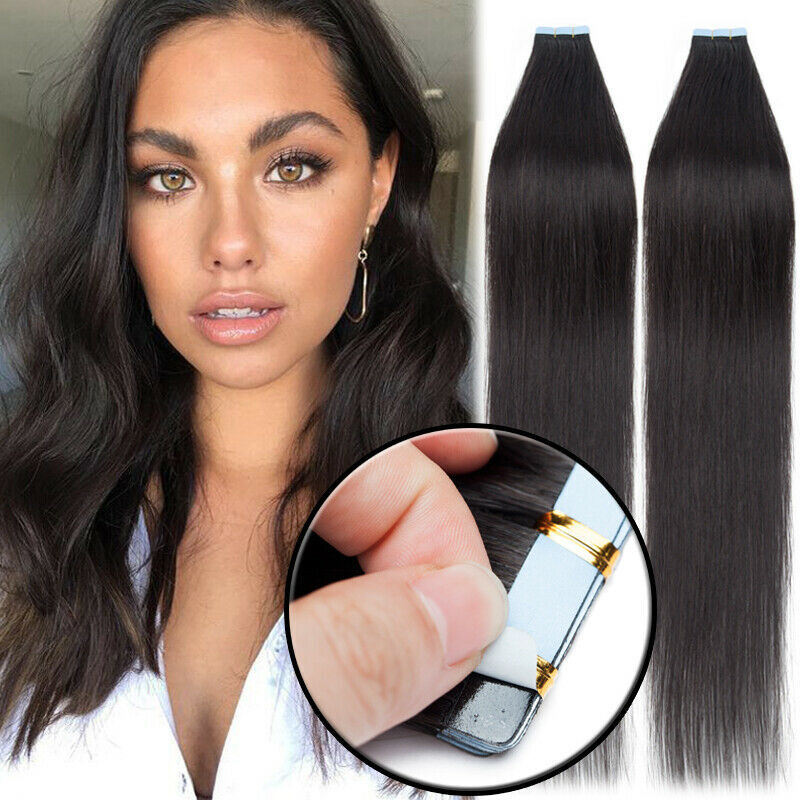 Remy Hair Tape-In Extensions Full Head 40pc Natural Straight Human Hair