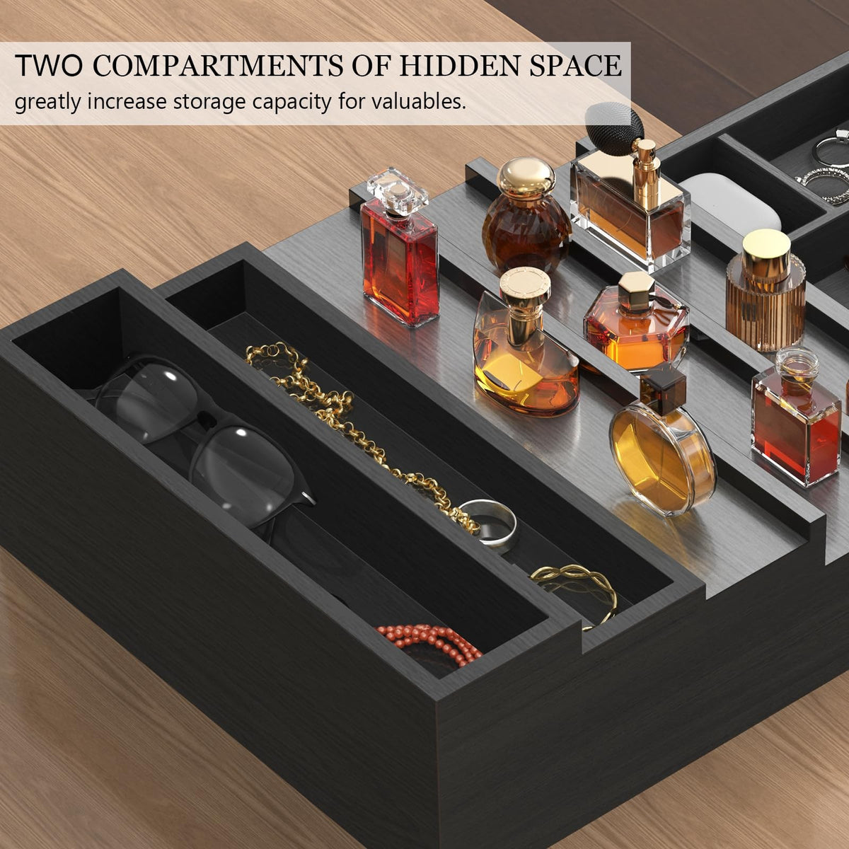 Men's 5-Tier Wooden Cologne Organizer with Hidden Compartments – Black