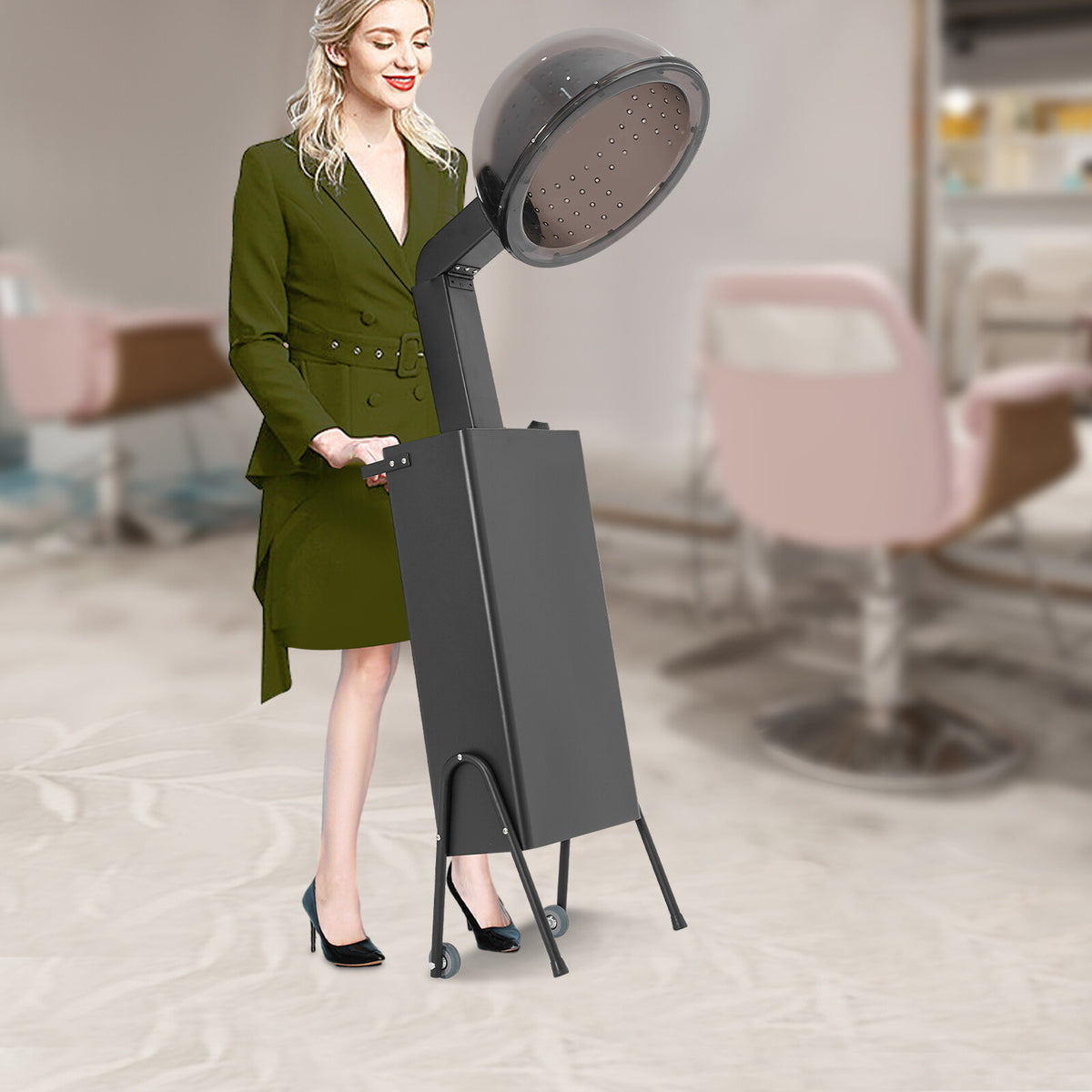 Hooded Salon Hair Dryer with Wheels - Professional 1200W Floor Dryer for Hair Styling