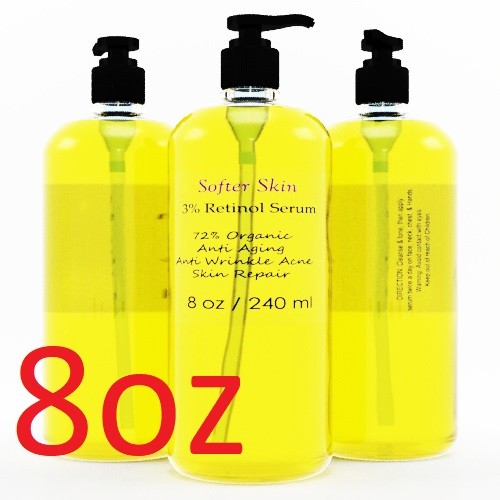 Retinol 3% Serum with Hyaluronic Acid - Organic Anti-Aging & Wrinkle Reducer - 8 oz
