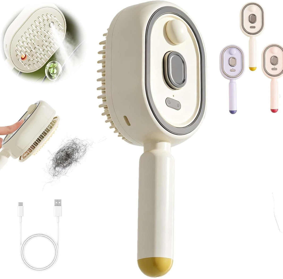 Rechargeable Electric Spray Hair Comb with Mist & Red Light Therapy Pink