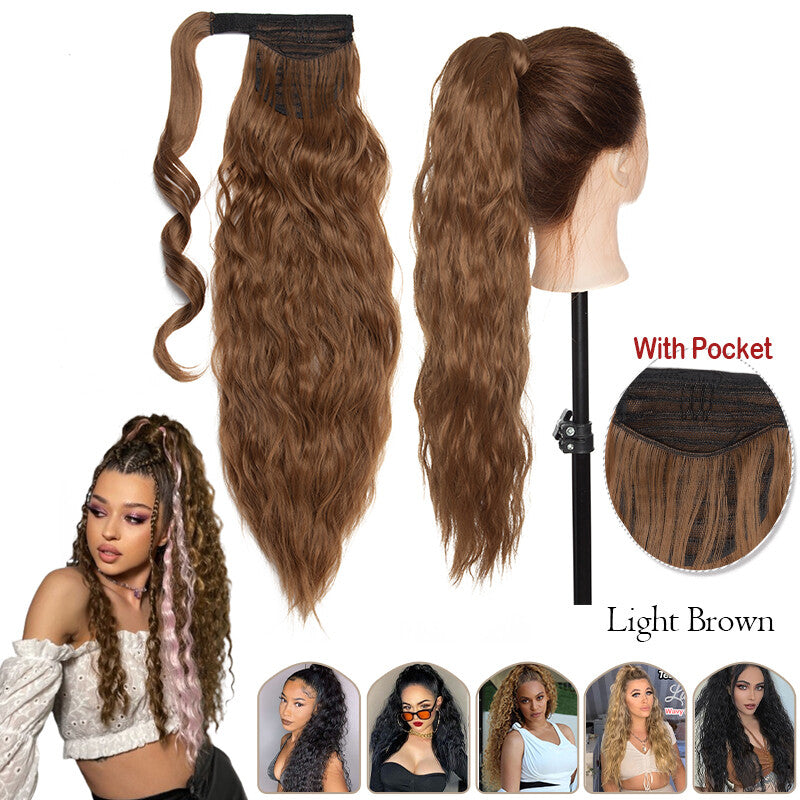 Mega Thick Wrap-On Ponytail Extensions - Natural Human Hair, Curly Wavy Straight
