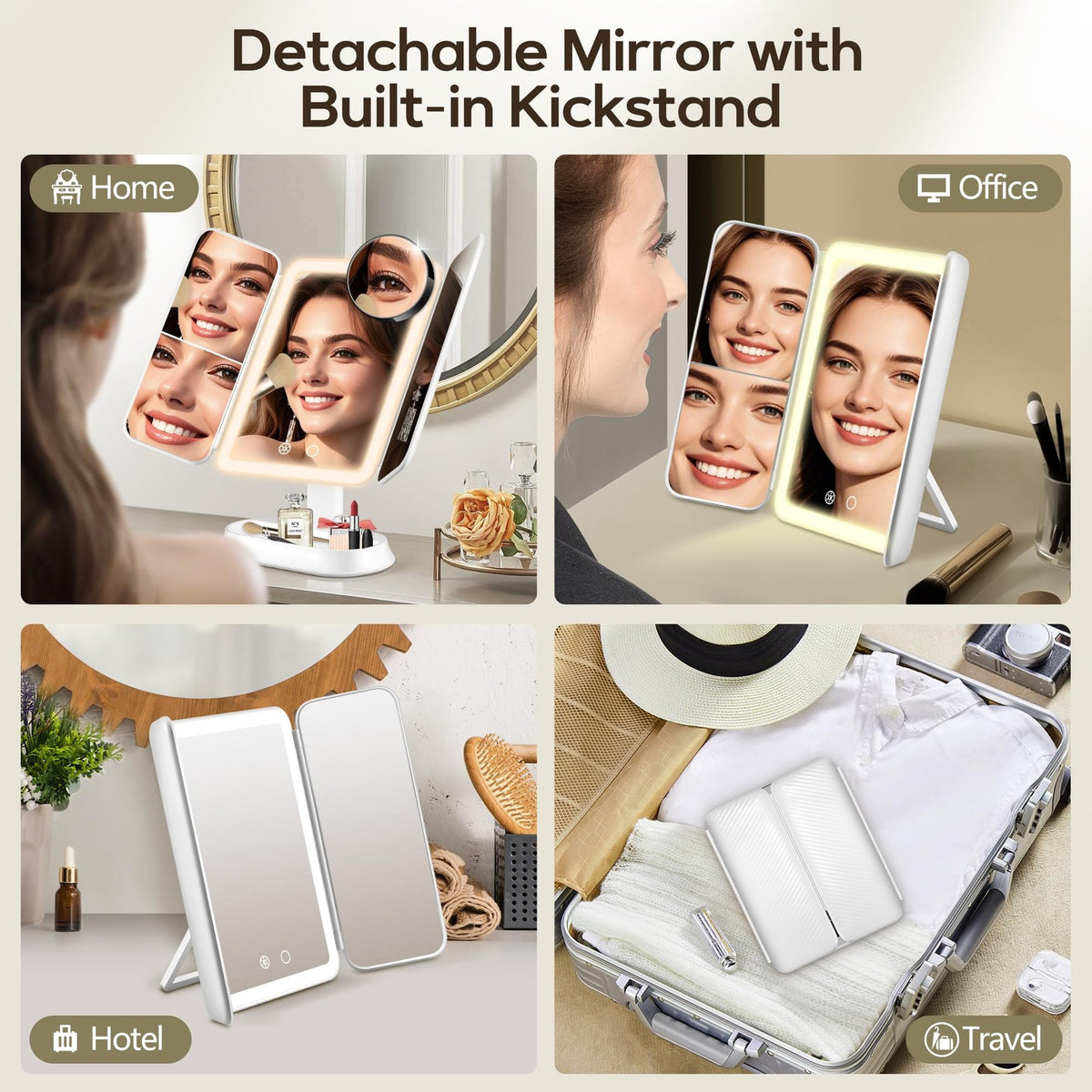 Lighted Makeup Vanity Mirror with 30X/10X/5X Magnification Rechargeable Dimmable LED Desk Mirror