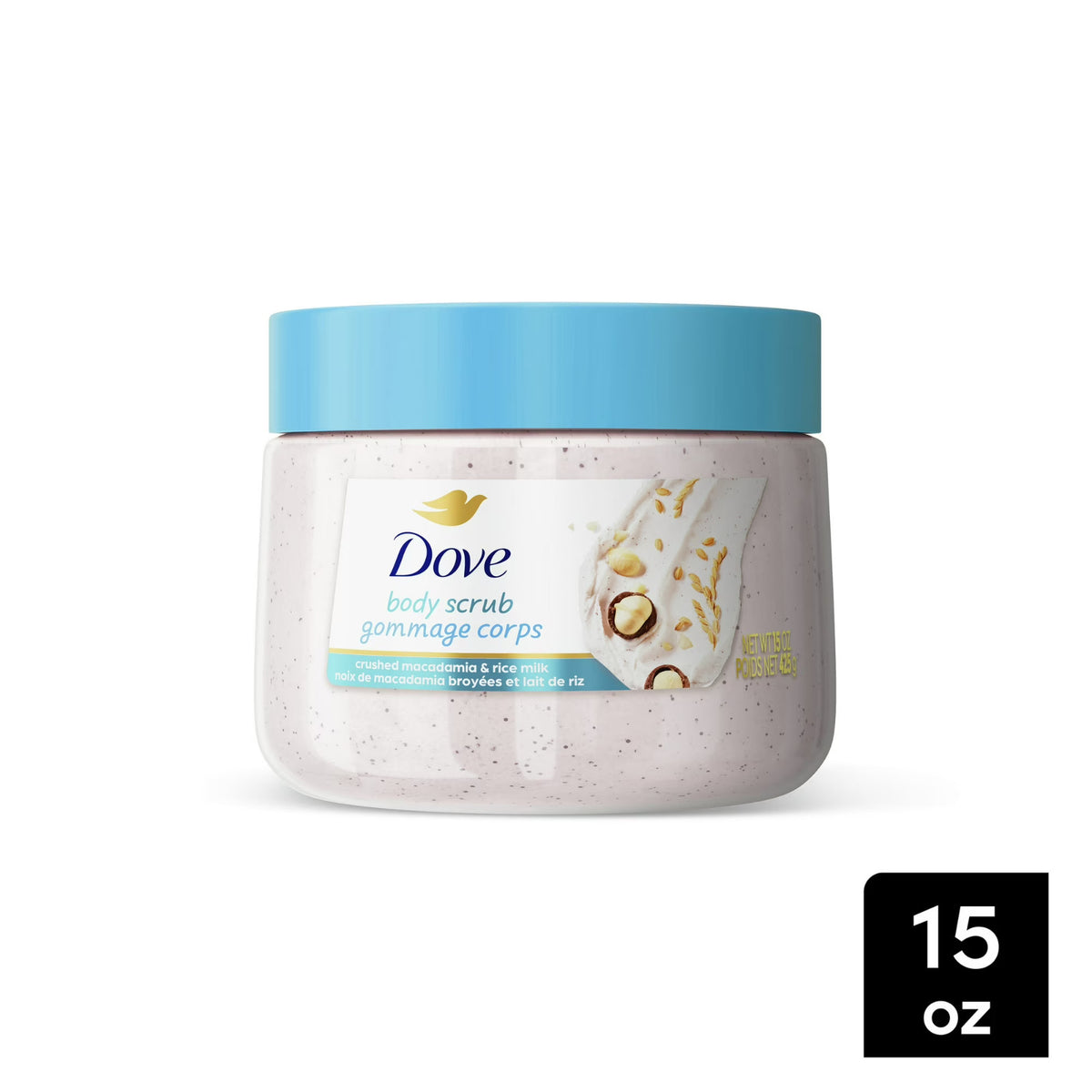 Dove Exfoliating Body Scrub Macadamia Rice Milk 15 oz - Gentle Moisturizing