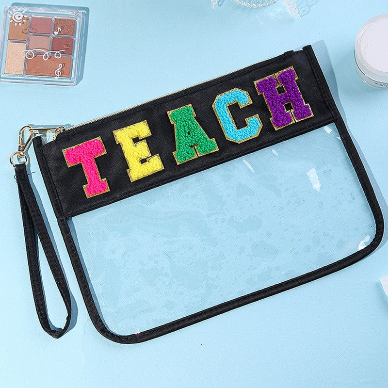 Sport Theme Clear Waterproof Wristlet Cosmetic Bag with Wrist Strap