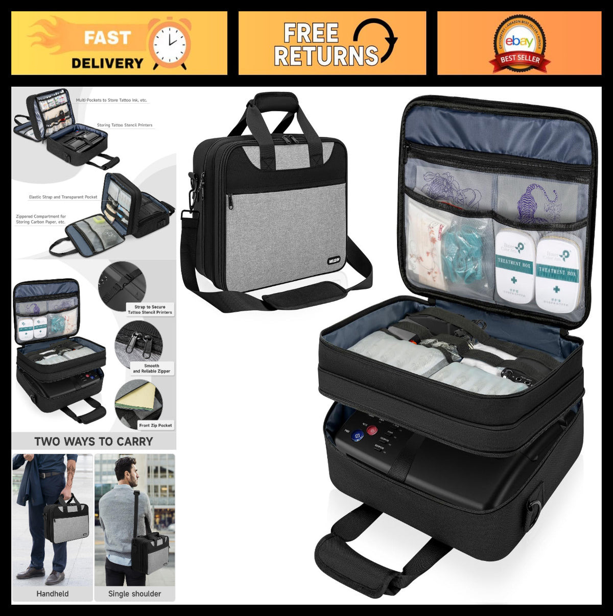 Tattoo Equipment Organizer Case - Portable Travel Bag for Stencil Printer & Tools