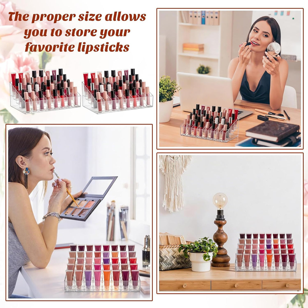 4-Pack Lipstick Organizer with 40 Slots Clear Acrylic Makeup Storage