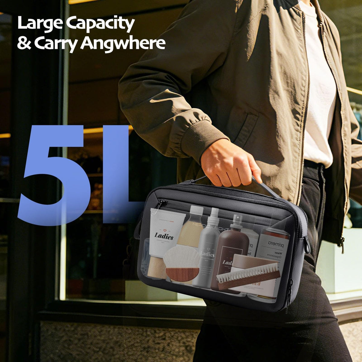 Waterproof Travel Toiletry Bag with Wet Pocket & Dry Compartment – Large Dopp Kit for Men