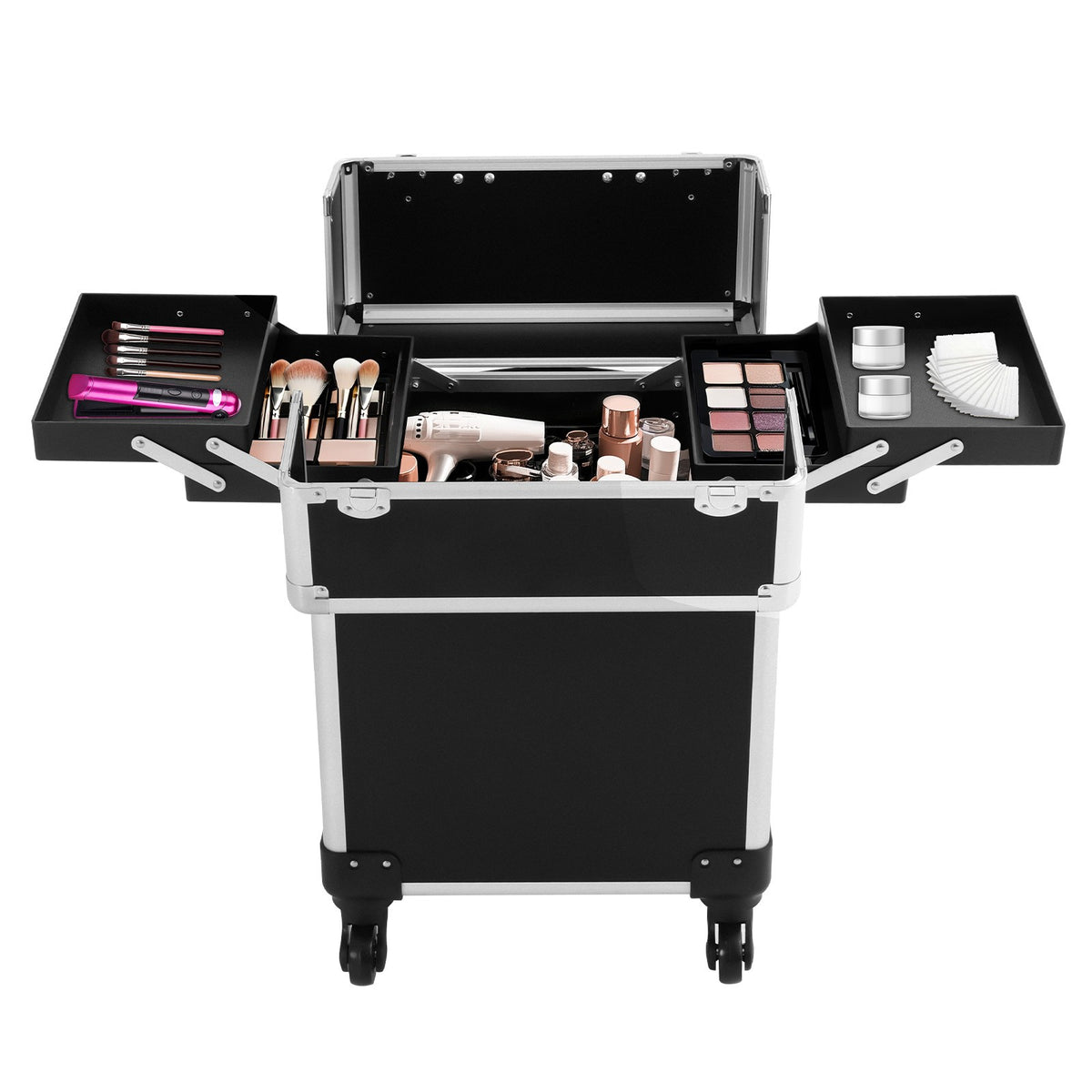 Travel Makeup Train Case with Multi-Layer Storage and Lock - Rolling Cosmetic Organizer