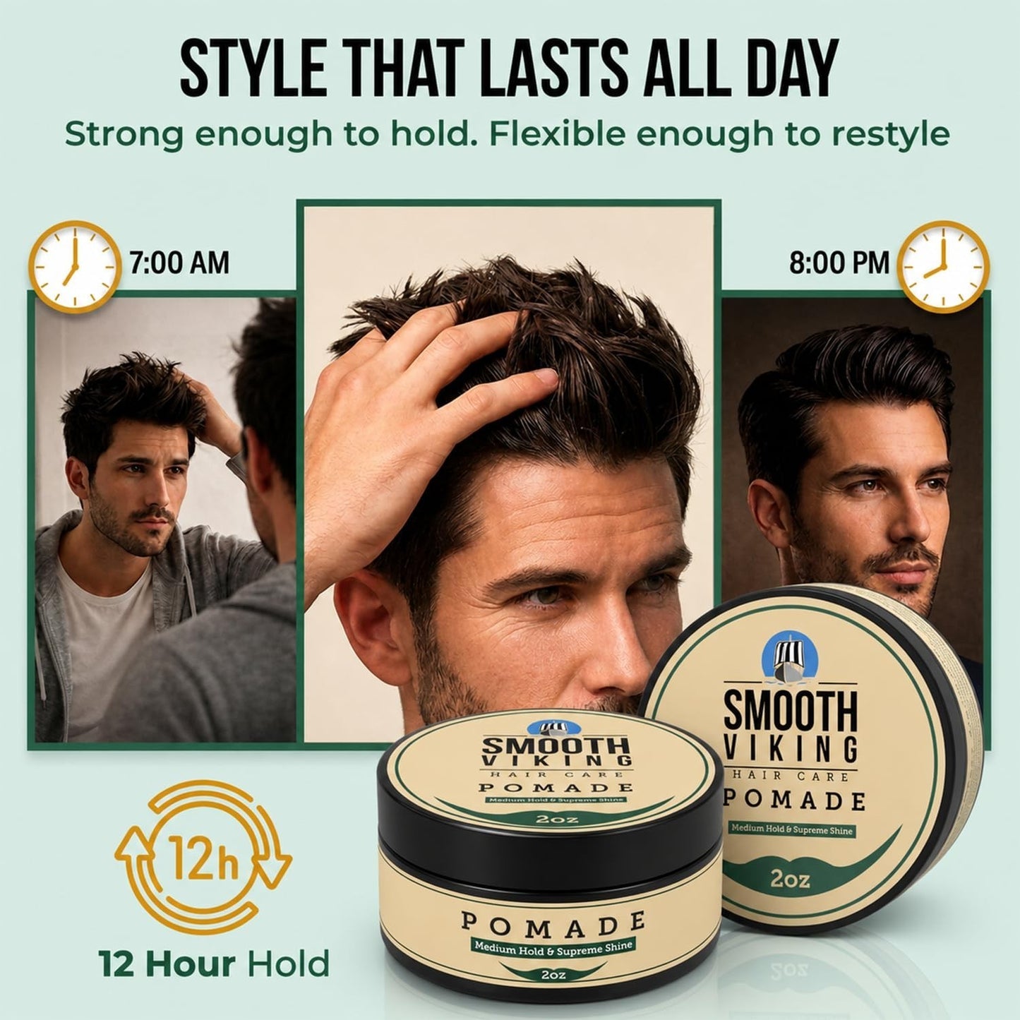 Men's Water-Based Pomade - Strong Hold, Silicone-Free, 2oz