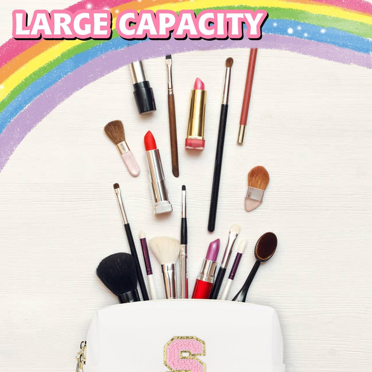 Personalized Waterproof PU Leather Makeup Bag with Initial Letter S - Travel Cosmetic Case for Women & Girls
