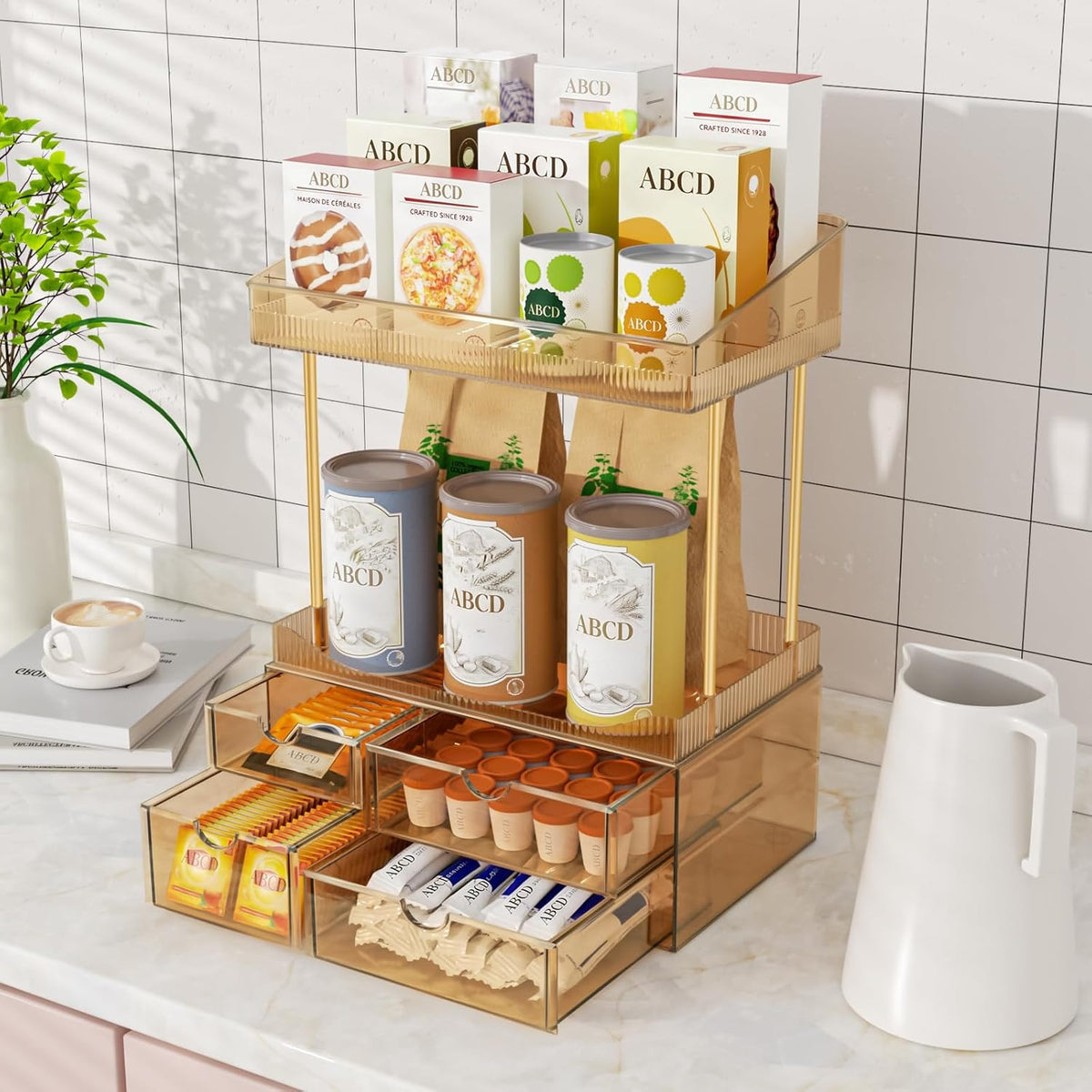 Transparent 4-Level Makeup Organizer with Drawers for Bathroom Storage