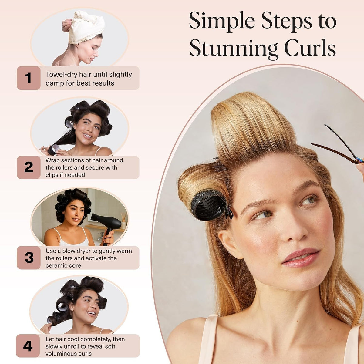 Heatless Ceramic Hair Rollers Set for Voluminous Curls – 8 Pack