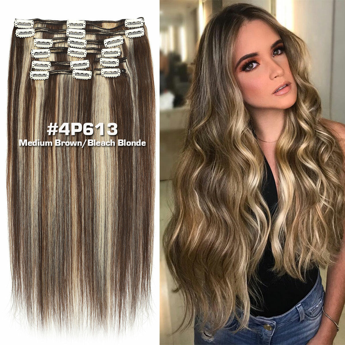 Double Weft Clip-In Human Hair Extensions Full Head - Multiple Colors & Lengths