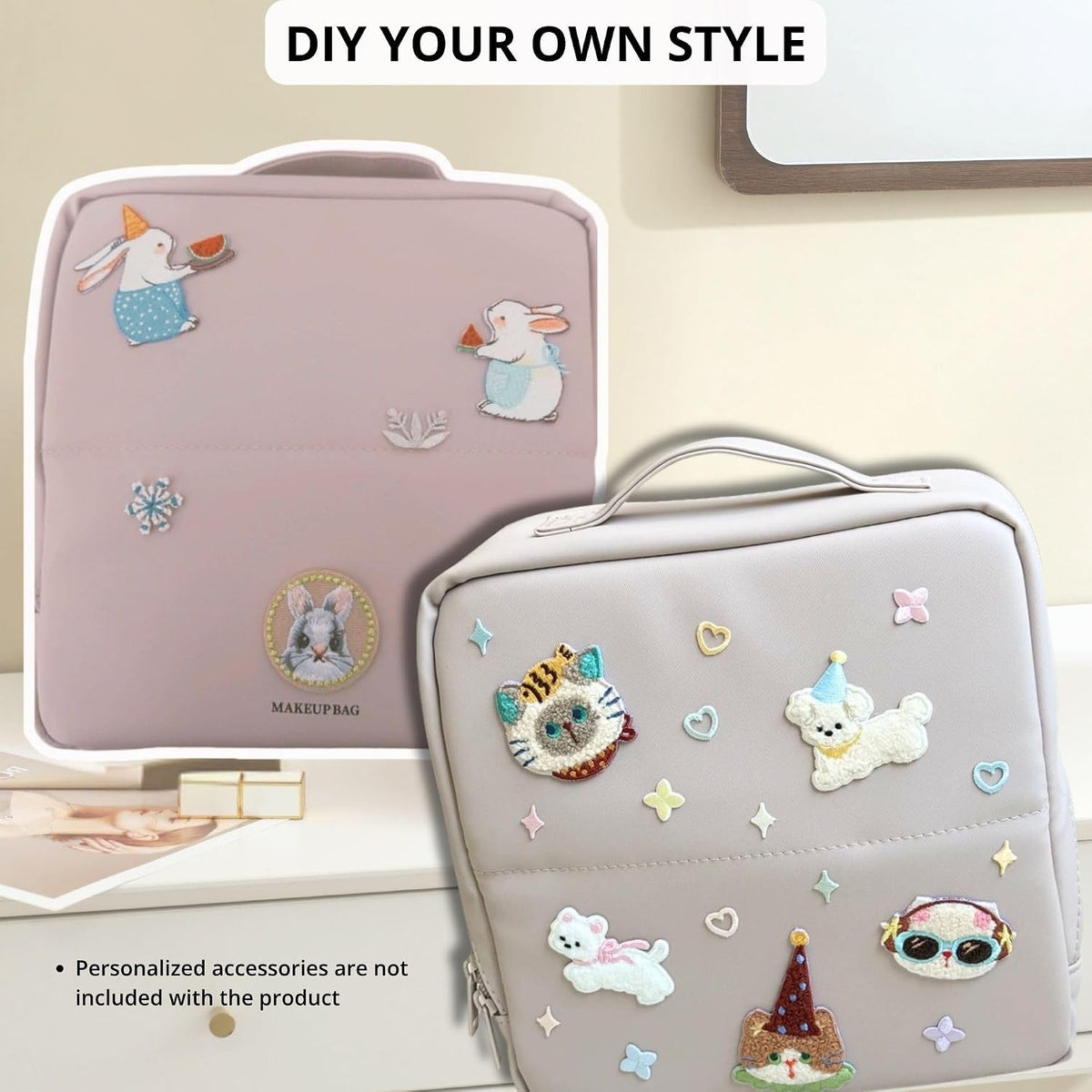 Travel Makeup Bag with Magnetic Fold-Down Flap Waterproof Leather Organizer for Women