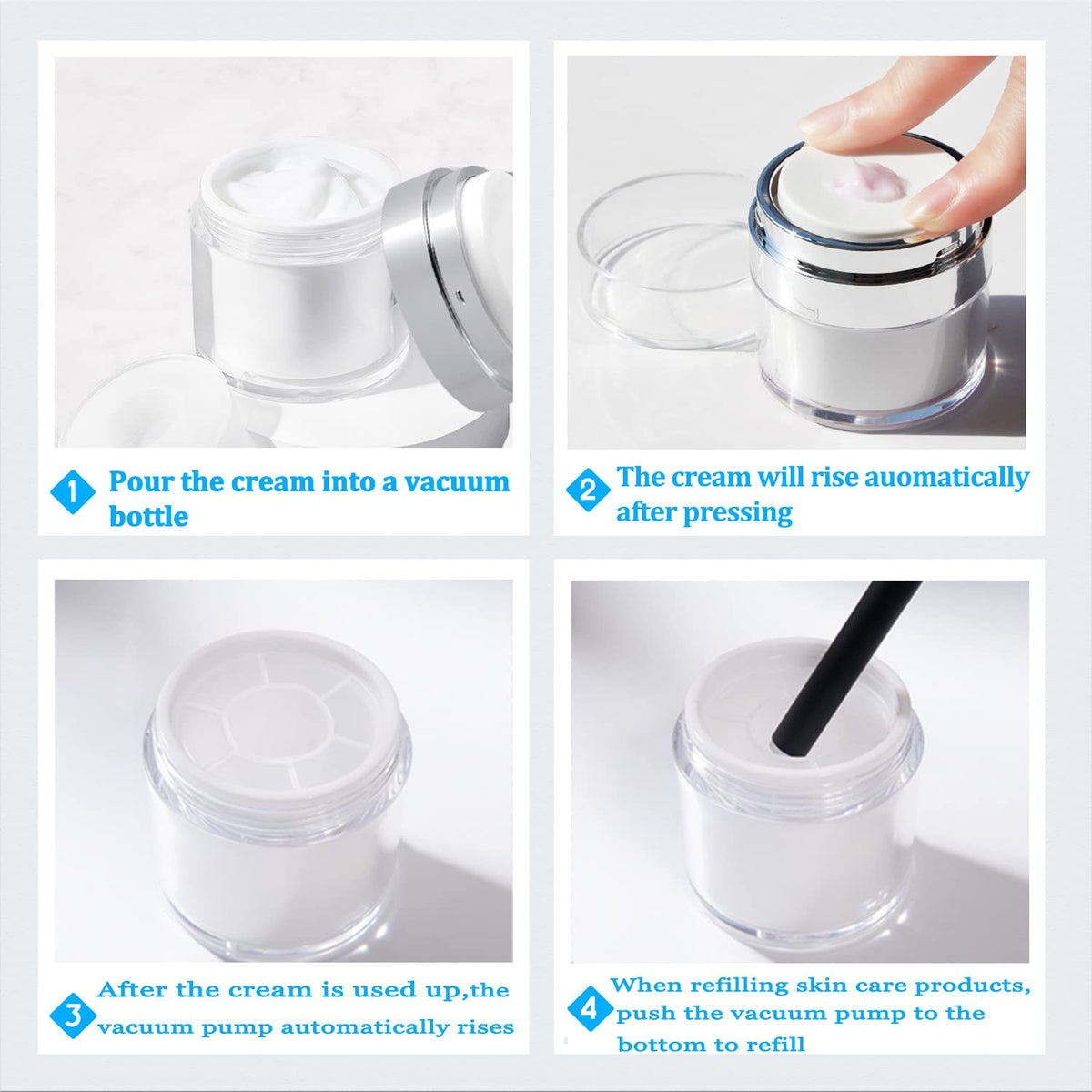 Vacuum Travel Cosmetic Bottles Set with Spatula - Refillable & Leakproof