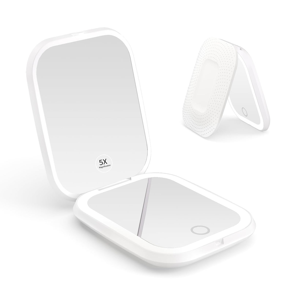 Rechargeable LED Compact Pocket Mirror with Light and 5X Magnification