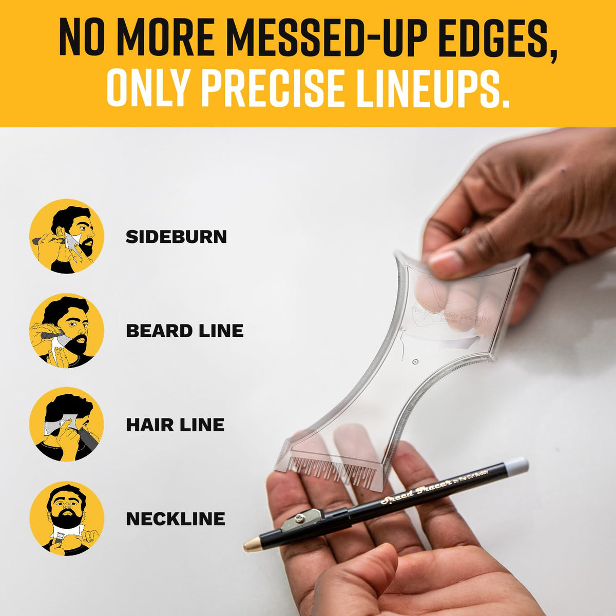 Beard Shaping Template with Built-in Comb and Pencil for Grooming