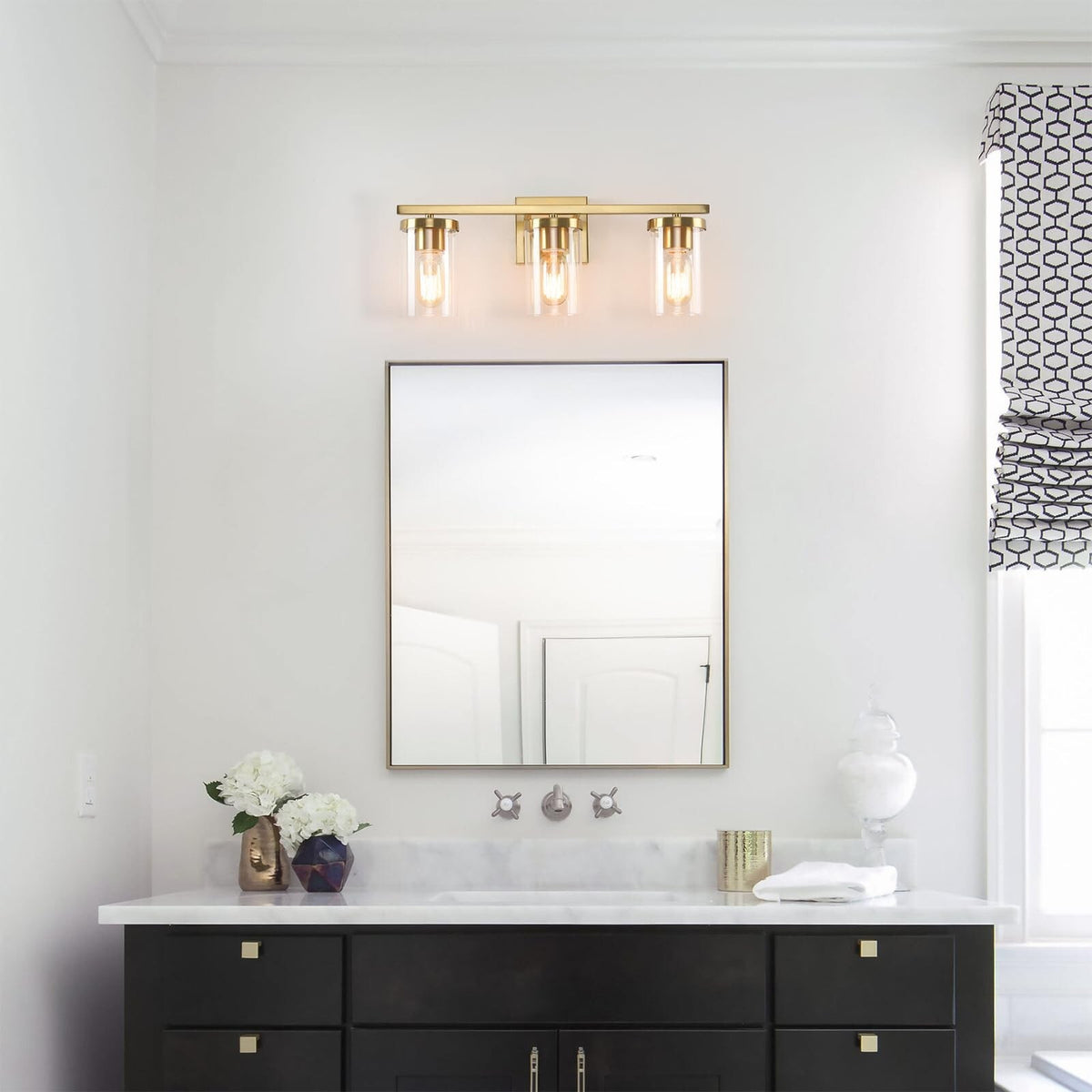 20in Bathroom Vanity Light Fixture with 3 Clear Glass Shades - Gold Wall Sconce