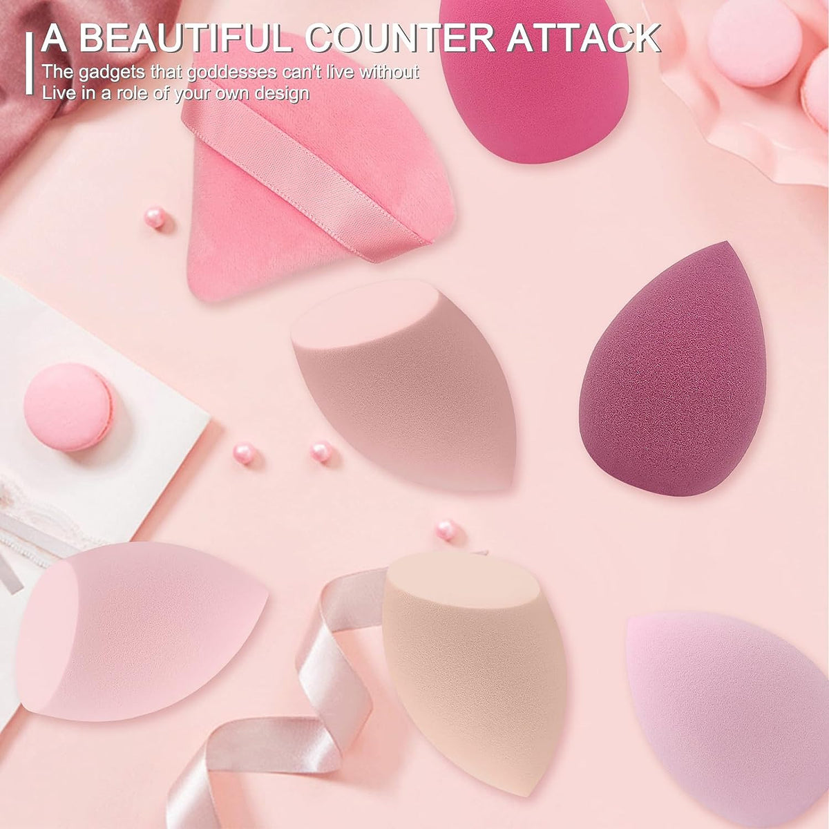 Professional Makeup Sponge Set with 6 Colorful Blending Sponges & Powder Puffs