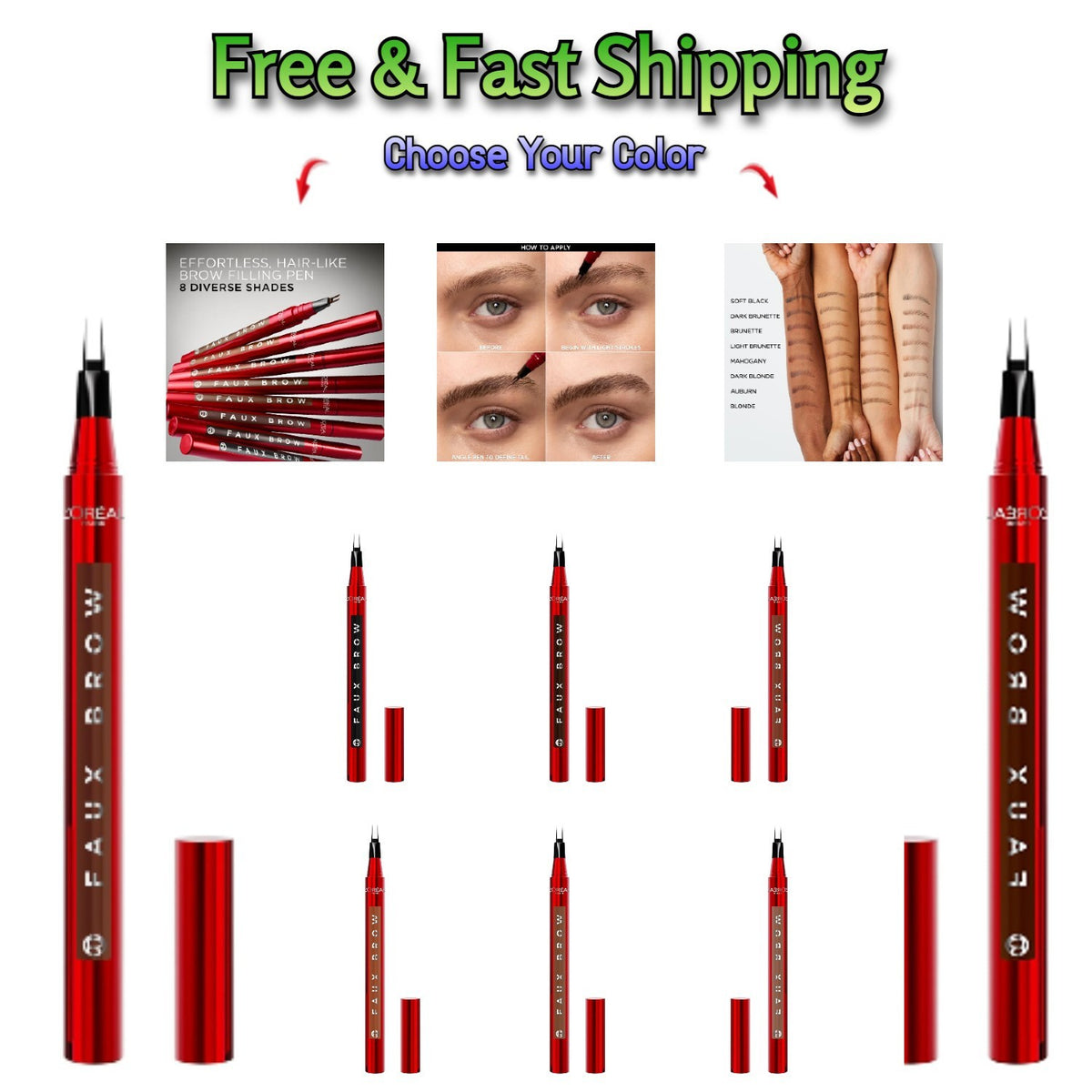 Eyebrow Filling Pen with Double-Brush Tip - Natural Hair-Like Look, Waterproof