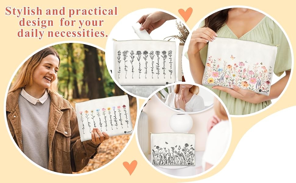Canvas Cosmetic Bags Set - Cotton Makeup Bags for Travel & Daily Use