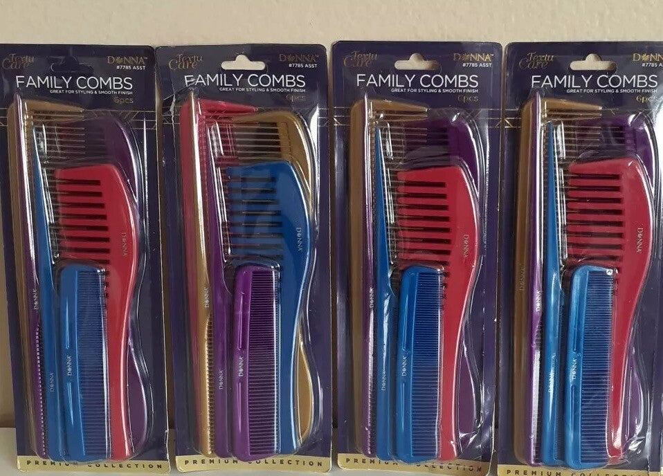 Donna 6-Piece Family Comb Set - 8 Distressed Packs for All Hair Types