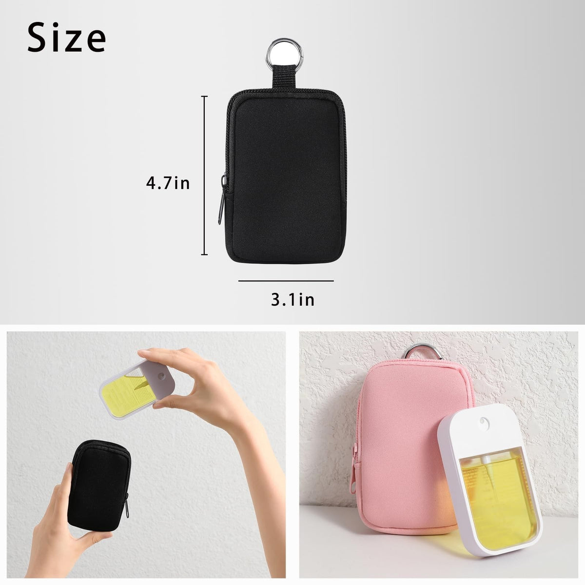 Mini Neoprene Makeup Bag Set with Zipper and Clip - Small Travel Organizer