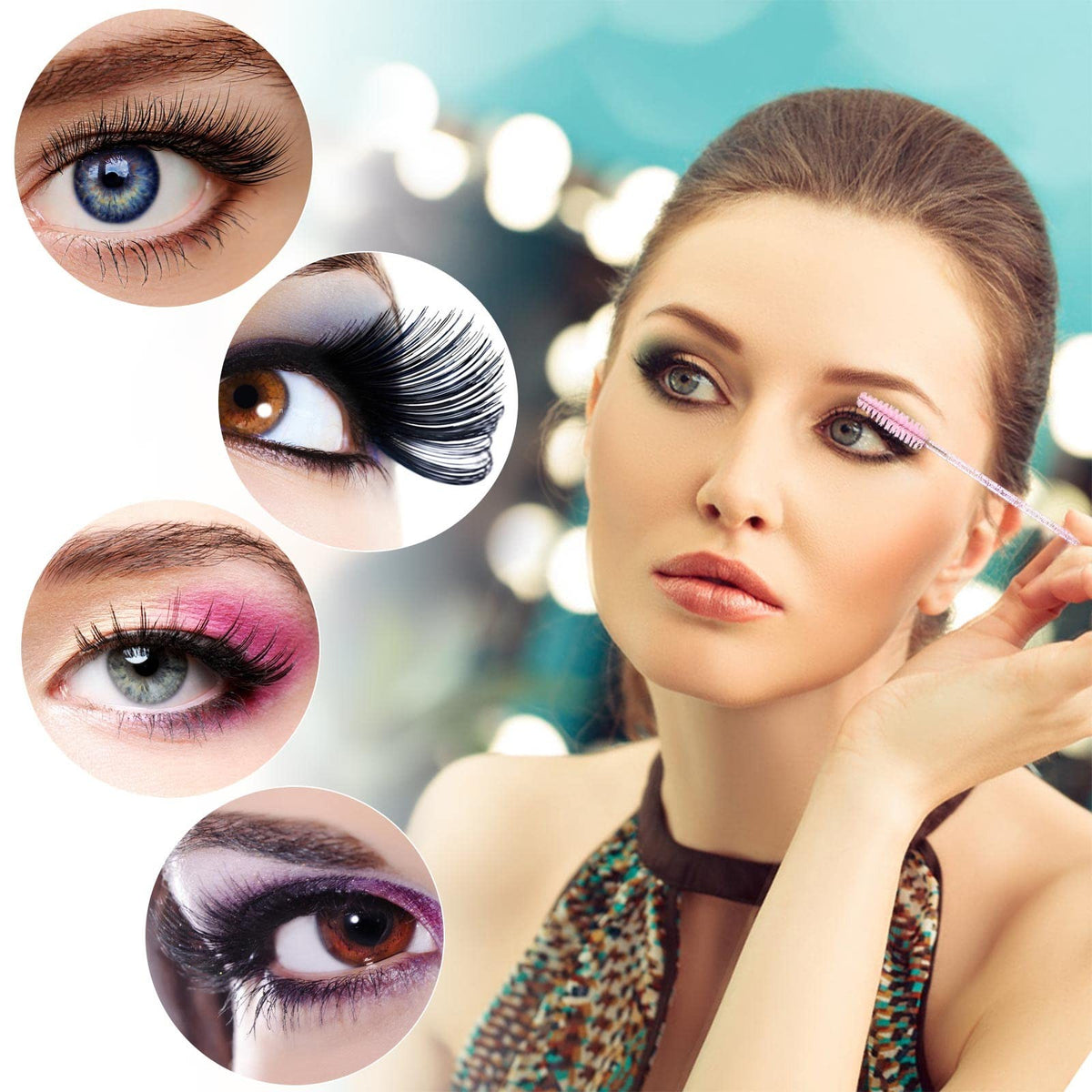 Disposable Mascara Wands and Eyebrow Spoolies Set - Pink, 100 Pcs