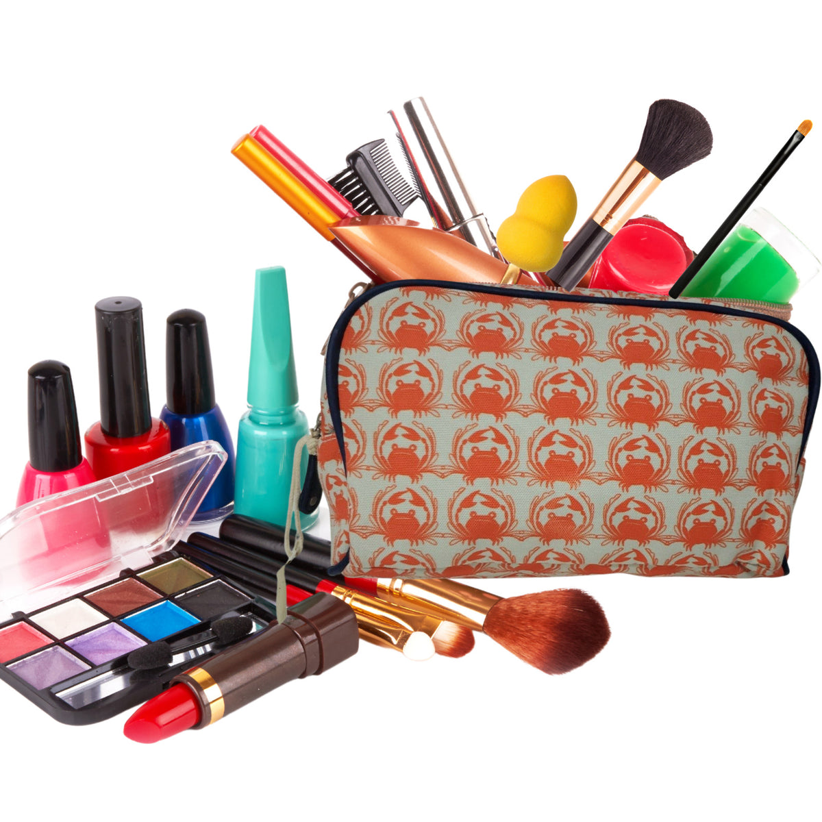 Large Nautical Crab Design Cosmetic Bag for Travel & Makeup Storage