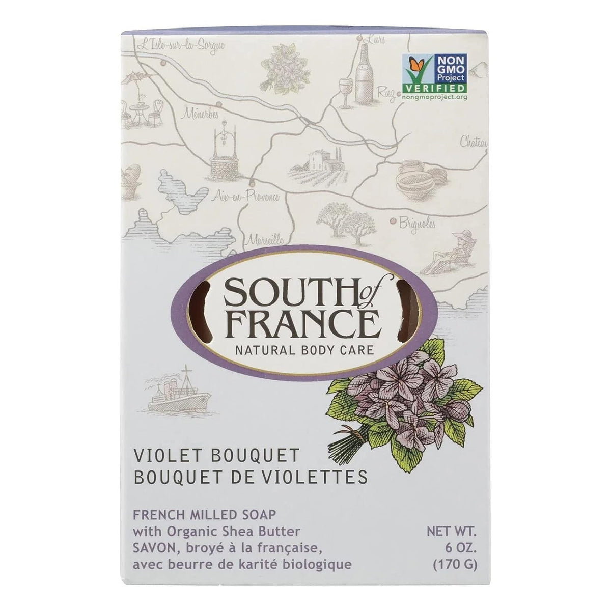 South of France French Milled Soap, Violet Bouquet, 6 Ounces