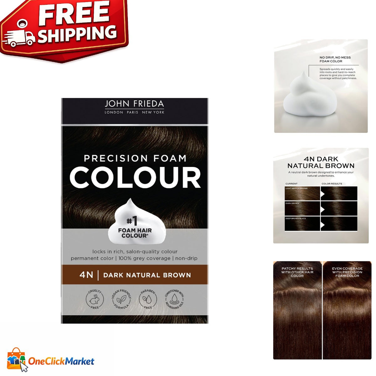 Foam Hair Color Dark Natural Brown 4N with Conditioner