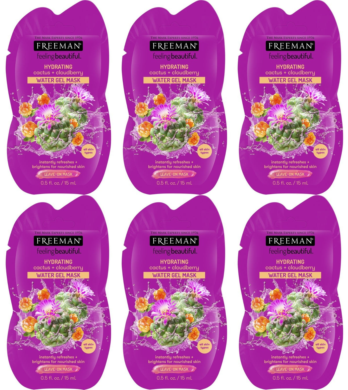 Hydrating Water Gel Mask - Cactus & Cloudberry, 6 Pack