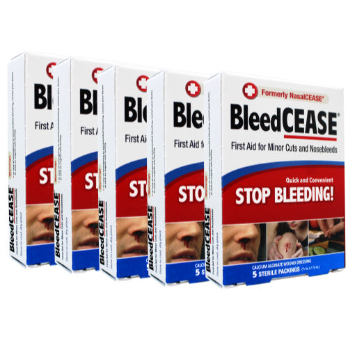 BleedCease Stop Bleeding First Aid Pack for Cuts & Nosebleeds - 5 Pack