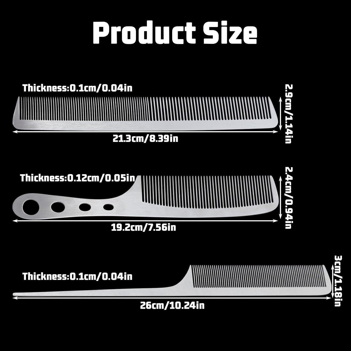 Metal Fine Tooth Comb Set - Stainless Steel Detangling & Styling Tools