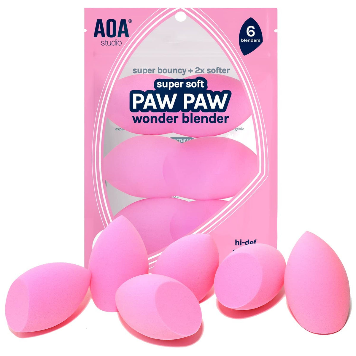 Makeup Sponge Set - 6 Pink Blender Sponges for Foundation & Concealer