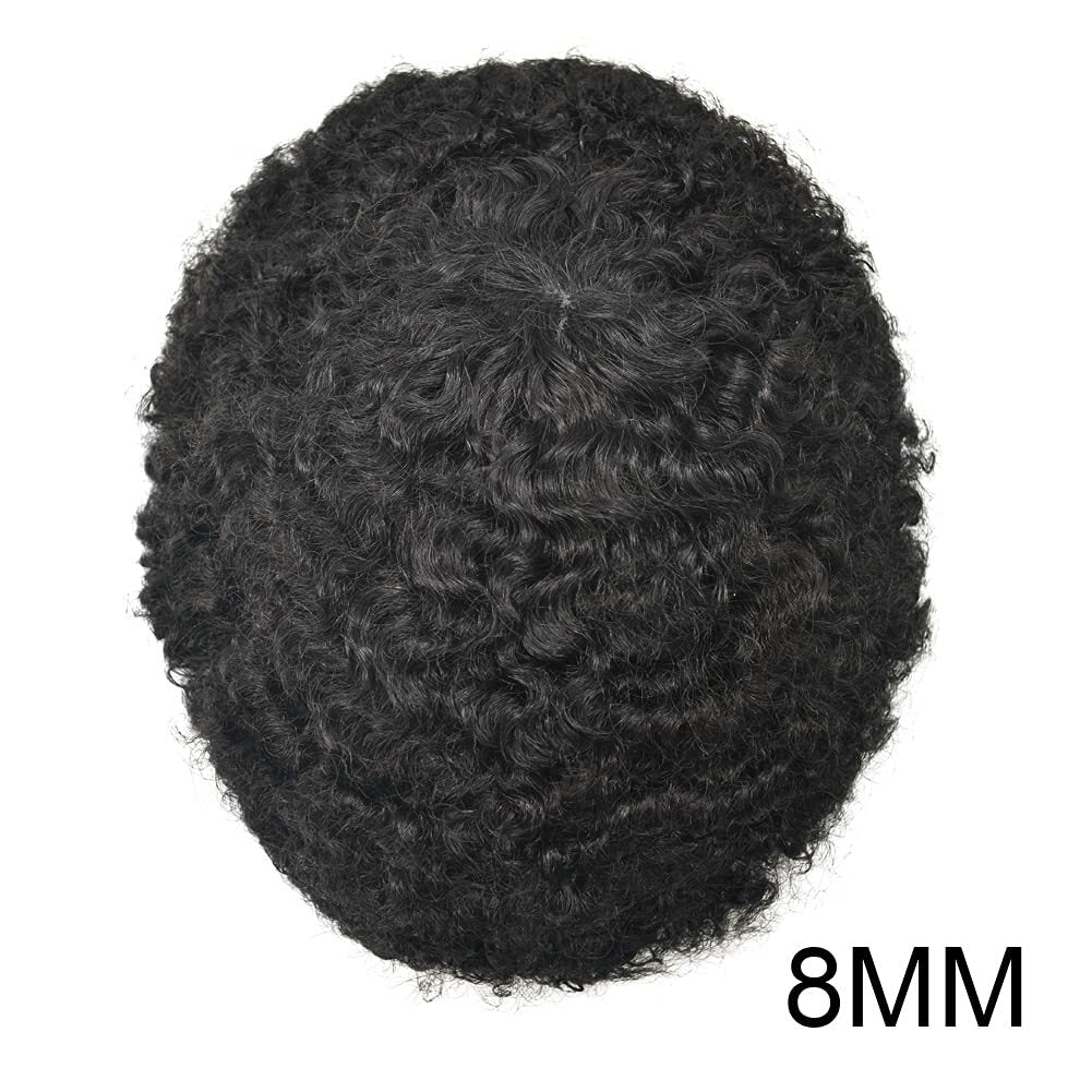 Mens Toupee Afro Curly Wig Lace Front 8x10 Inch Indian Human Hair PU-F