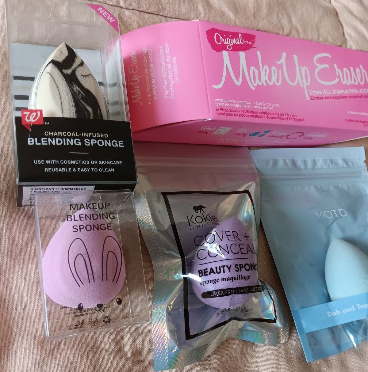 MakeUp Eraser Pink Makeup Cleaning Cloths & Blending Sponges - Full Size Set