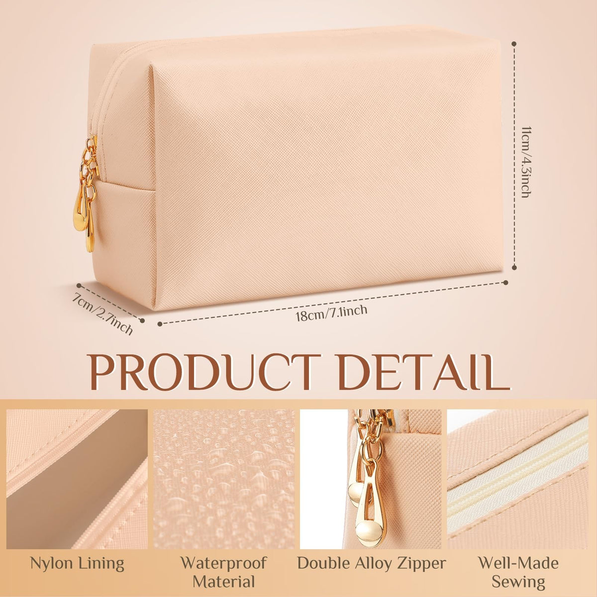 9 Pack Travel Cosmetic Bags for Women - PU Double Zipper Makeup & Toiletry Organizer