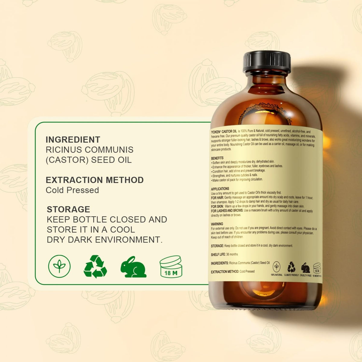 Organic Castor Oil 16oz - Cold Pressed, Pure, Hexane Free for Hair & Skin