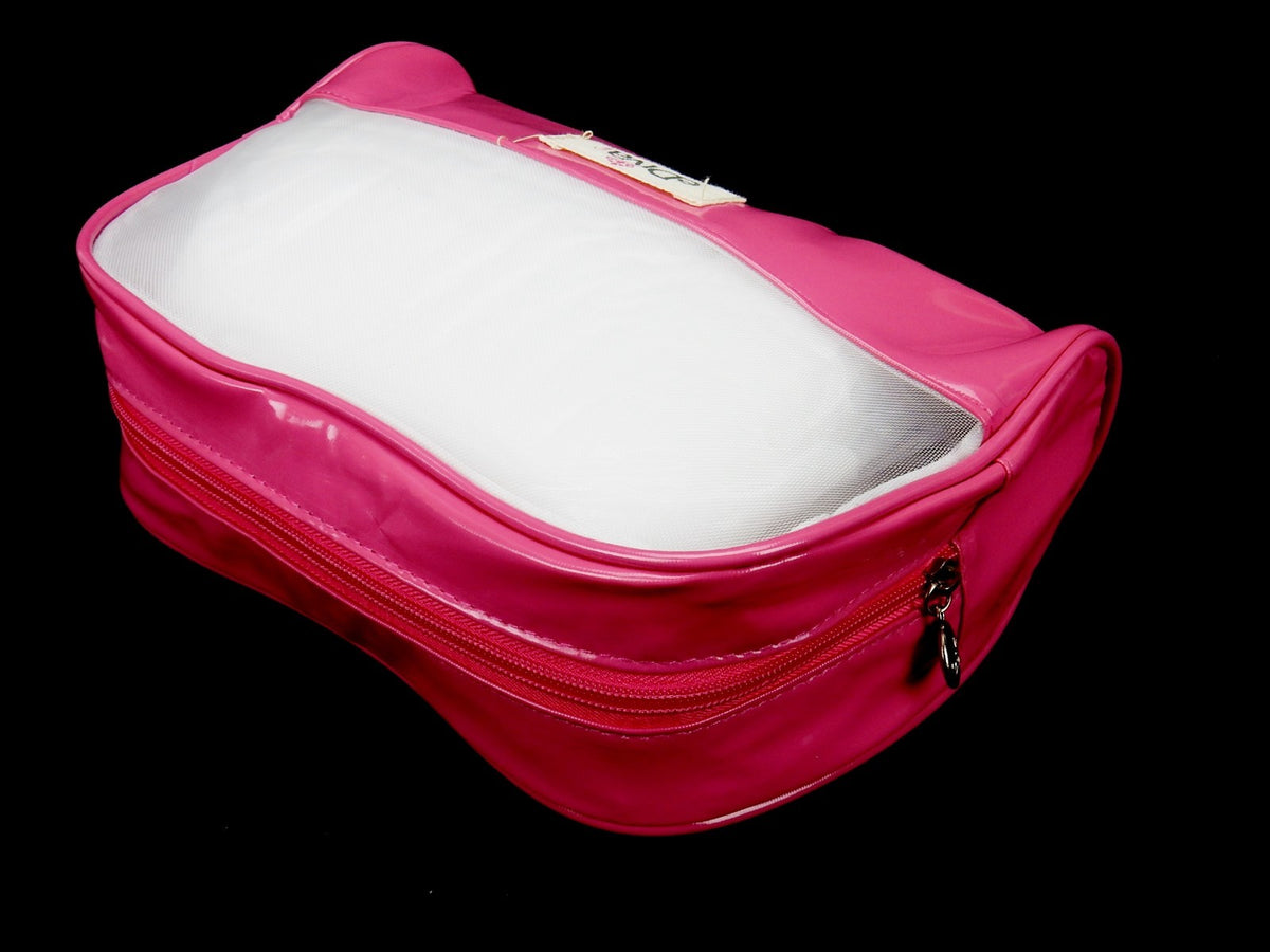 Set of 2 Vinyl Makeup Pouches - Fuschia Shell with Sheer Side Panels