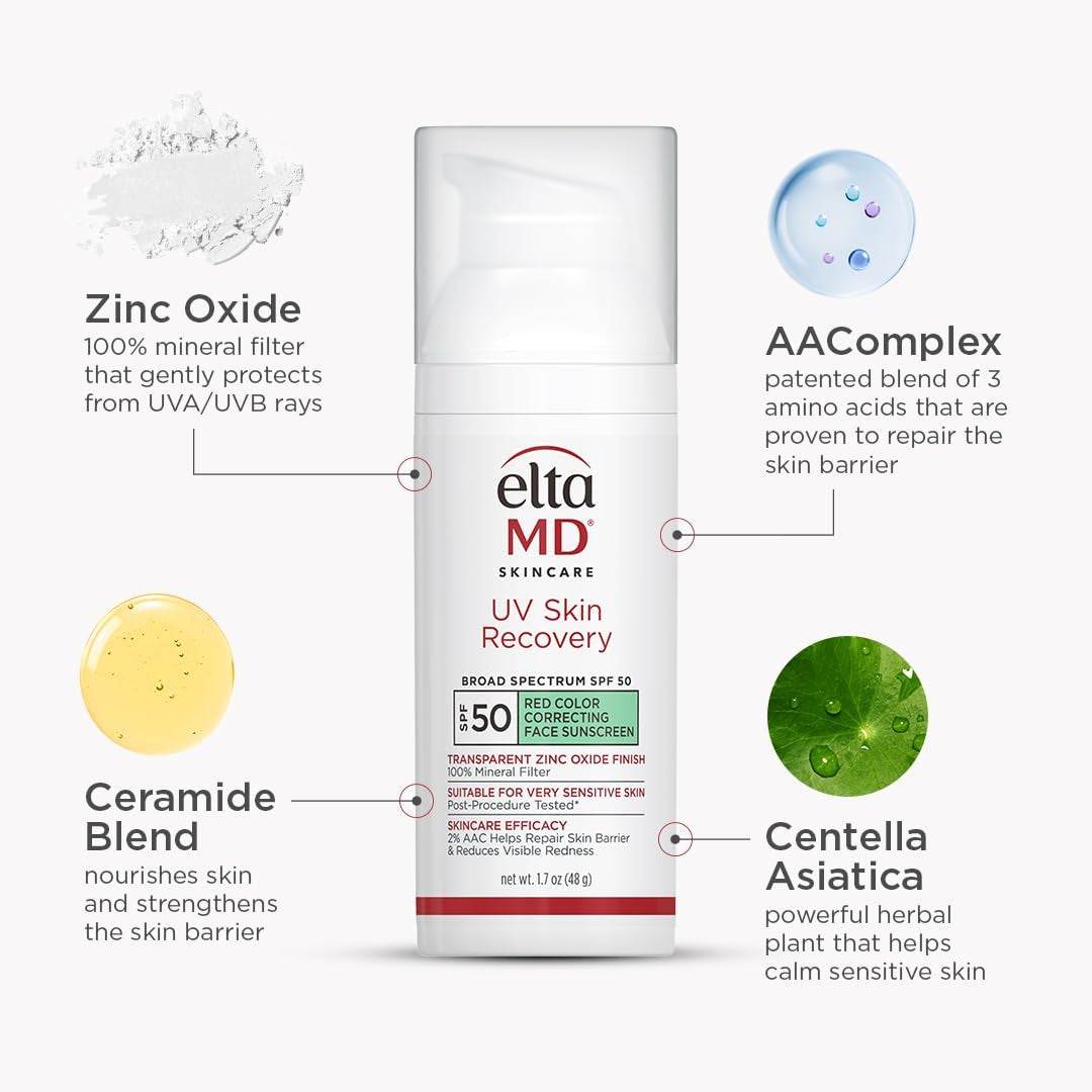 UV Skin Recovery Green Tint Mineral Sunscreen SPF 50, 1.7oz
