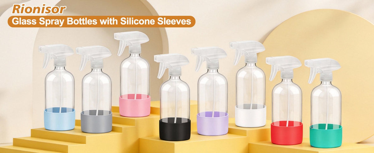 16 oz Refillable Glass Spray Bottle with Silicone Sleeve - Multi-Purpose